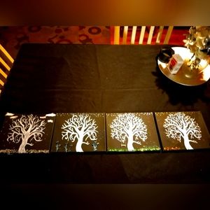 Hand Painted Four Seasons Black Canvas